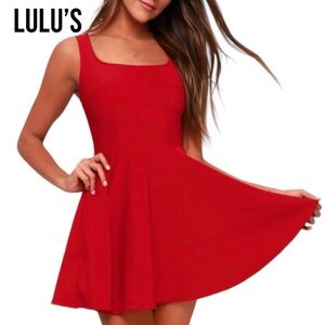 Lulu’s SEXY RED HOME BEFORE DAYLIGHT SQUARE NECK SLEEVELESS SKATER DRESS EUC